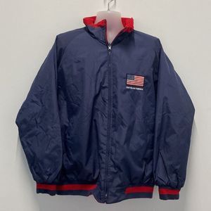 Vintage God Bless America Blue Windbreaker Jacket Size XL